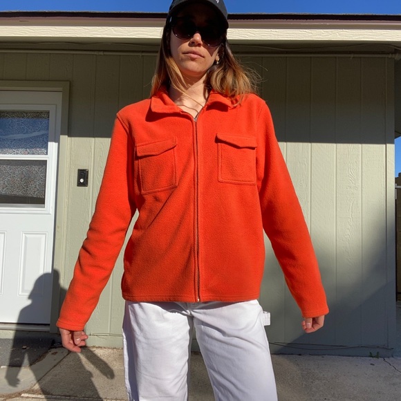 Vintage Gap Fleece Zip up bright neon orange jacket- lykke wullf